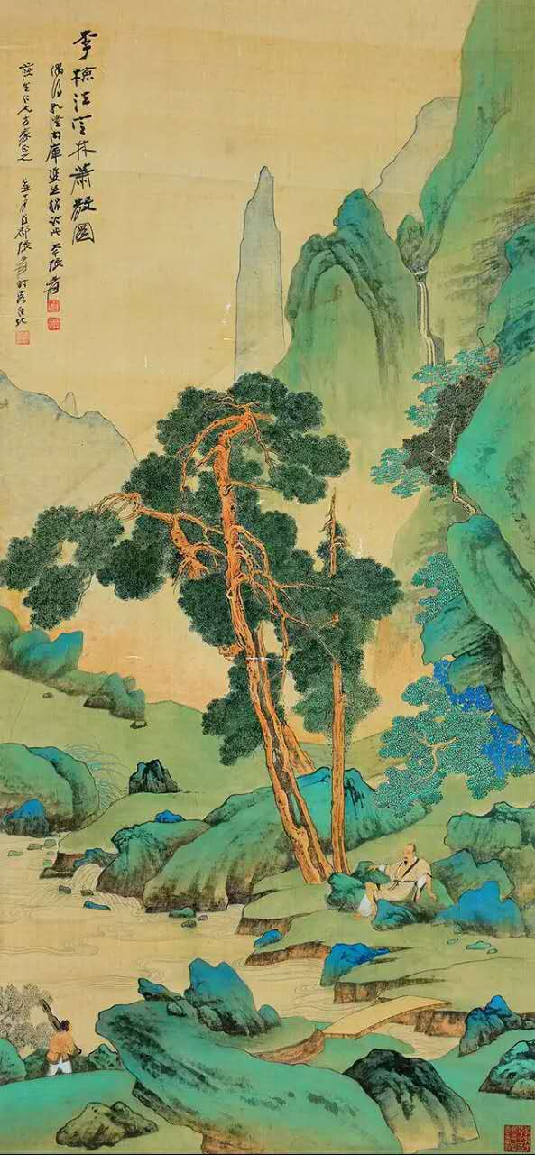 中国美術・純手描き人物画凌波捉月掛軸・国画・張大千印款・宣紙